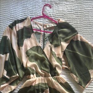 Leaf Print V-Neck Dress